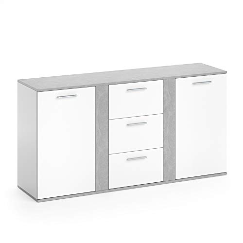 Vicco Sideboard NOVELLI Highboard weiß Beton Kommode Anrichte Schrank 2 Türen
