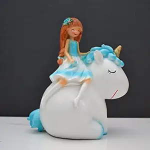 CraftVatika Girl Sitting on Unicorn Home Decorative Showpiece, Birthday,Girlfriend Gift Outdoor Living Room Decoration