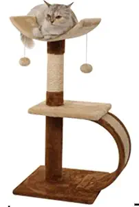 Foodie Puppies Cat Climbing 2 Half Moon Interactive Playing Tree Scratching Post with Hanging Balls (35.56 x 35.56 x 76.2cm)