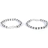 Silverwala 92.5-925 Sterling Silver Baby Bracelets kada Bangle Nazariya With Black Beads/crystal for baby boy and BABY girl