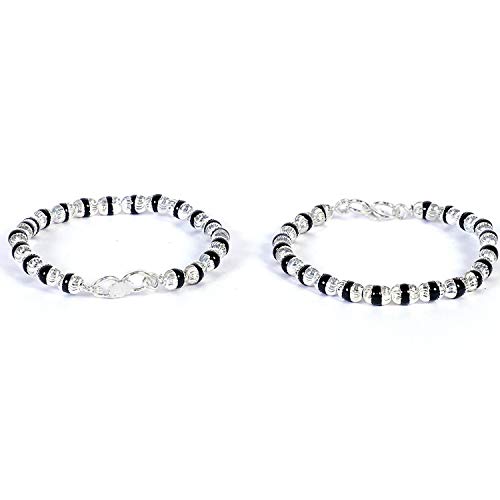 Silverwala 92.5-925 Sterling Silver Baby Bracelets kada Bangle Nazariya With Black Beads/crystal for baby boy and BABY girl
