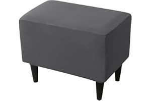 Highdi Rectangle Ottoman Cover, Small Stretch Footstool Slipcover, Stool Protector Cover with Elastic Bottom, Dustproof Removable Washable Footrest Pouffe Covers (1pc,dark gray)