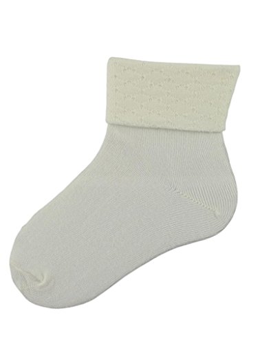 3 Pairs of Baby Girls Cotton Patterned Turndown Top Socks - Uk Made (0-2.5, Cream)