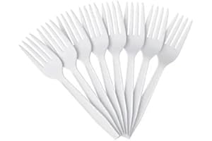 COSHAL® Lot de 100 fourchettes économiques en plastique blanc réutilisables et passent au micro-ondes, 15,2 cm de long pour anniversaire, fête, camping, restauration, mariage et usage quotidien