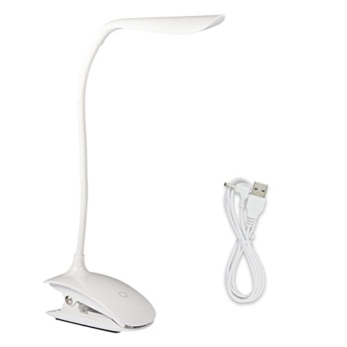 Tailcas® USB LED Lámpara con Batería Recargable 14 Leds Cuello Flexible 3 Modo Ajustable de Control Táctil de Brillo Desk Lamp para Iluminación del Teclado Aprendizaje Escritorio(Clip Base Blanco)