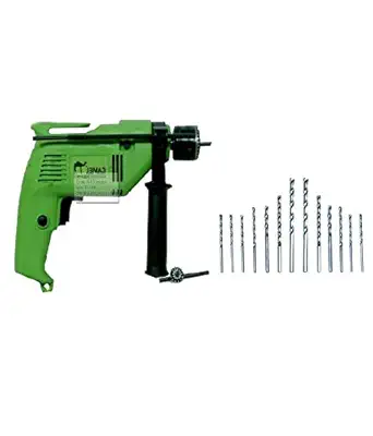 CAMEL BRAND 500 watts, 13 mm Impact Drill Machine and 13 Pieces HSS Drill BIT Set for Drilling in Metal/Wood/Plastic (Green)