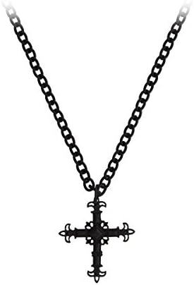 Fad Treasures Ornate Gothic Cross Necklace Matte Black