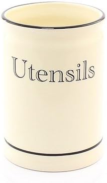 Cottage Kitchen Utensils Storage Pot in Cream and Black