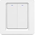 Yuhestdy WiFi Smart Light Switch, No Neutral Wire Required, Smart Wall Switch with Remote Control, Voice Control and Timer, Compatible with Alexa, Easy Installation (White, 2Gang)