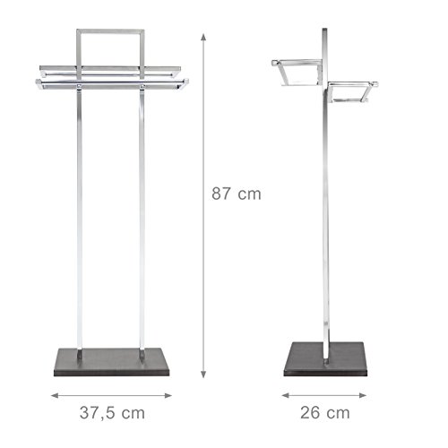 Relaxdays Handtuchständer HBT: ca. 87 x 37,5 x 24 cm freistehender Handtuchhalter in Edelstahl-Optik und Holz Bodenplatte mit 2 Handtuchstangen für Badetücher auch als Kleiderständer, schwarz / silber - 3