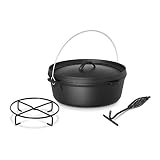 Royal Catering Four Hollandais Marmite Cocotte Faitout en Fonte Néerlandais RCPP-6QTH (6 l, Lève-Couvercle, Couvercle, avec Support)