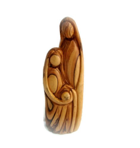 Mini Hand Carved Olive Wood Holy Family Statue 4.75"