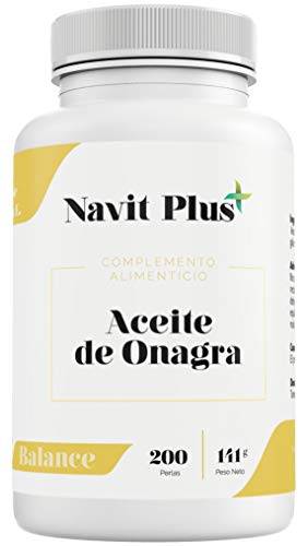 Aceite de Onagra 10% GLA + Vitamina E NAVIT PLUS | 200 perlas para reducir el dolor menstrual, síntomas de la menopausia y mejorar el equilibrio hormonal | fortalece huesos, uñas y piel | Fab Esp.