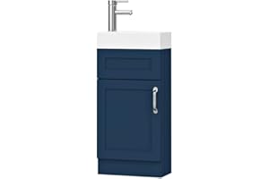 BELOFAY Crawley Blue 400mm Floor Standing Bathroom Vanity Unit With Basin - Laquered Cloakroom Vanity Unit with 1 Tap Hole Ceramic Basin and Soft Close Hinges with WASTE INCLUDED