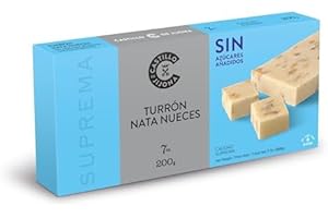 Castillo de Jijona - Turrón Nata Nueces Sin Azúcar 200gr - Turrón Sin Azúcar - Sabor Auténtico - Sin Gluten - Calidad Suprema - Receta Artesanal - Fabricado en España (Jijona)