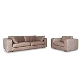 Top Zustand Machalke Designer Leder Sofa Garnitur Braun Beige 1x Dreisitzer 1x Sessel #9615