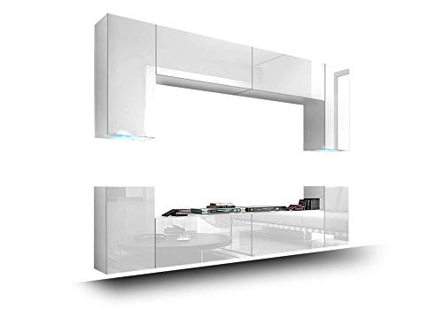 FUTURE 1 Moderne Wohnwand, Exklusive Mediamöbel, TV-Schrank, Schrankwand, TV-Element Anbauwand, Neue Garnitur, Große Farbauswahl (RGB LED-Beleuchtung Verfügbar) (Weiß MAT base / Weiß HG front, Blau LED) FUTURE 1 Moderne Wohnwand, Exklusive Mediamöbel, TV-Schrank, Schrankwand, TV-Element Anbauwand, Neue Garnitur, Große Farbauswahl (RGB LED-Beleuchtung Verfügbar) (Weiß MAT base / Weiß HG front, Blau LED)