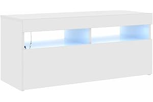 vidaXL Mueble para TV con Luces LED Soporte Armario Aparador Estante Salón Sala de Estar Decoración Entretenimiento Blanco Brillante 90x35x40 cm