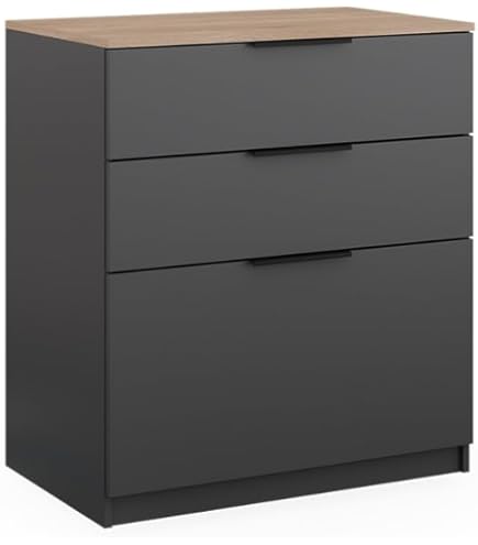 Stella Trading Kommode SANTORIN Anthrazit mit Glasfront, Schrank Korpus in Anthrazit mit