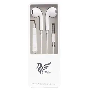 IAIR H15 Wired Earphone with Mic | Wired Headphone with Microphone, Lightweight Earphones with Volume Control - White