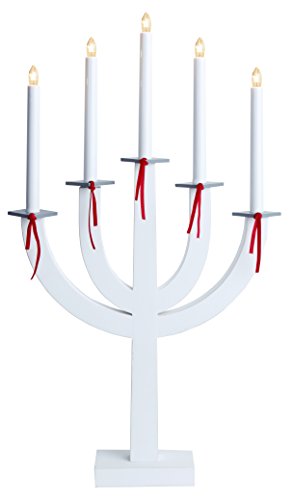Star 218 - 71 Ellie candelabro 5 luces madera blanco/lazos rojas 66 x 37 cm)