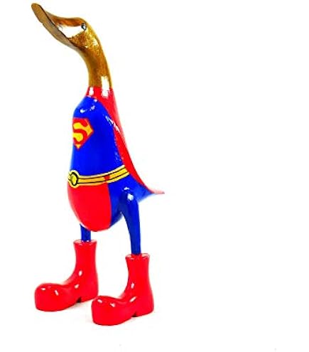 Canard Décoratif 35cm En Bois Et Bambou En Bikini Rayé Bleu Et Blanc - 5557