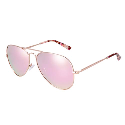 fawova Gafas Aviador Mujer Oro Rosa Espejo, 2019 Oversized Gafas De Sol Mujer Aviador Polarizadas, UV400, 58mm (Oro Rosa, Espejo rosa verde)