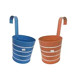 Set of Two Strong Ribbed Railing metaplanters for Decor/ Garden Decor