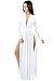 Produktbild Damen Weiß Lange Ärmel Tiefer V-Ausschnitt Jersey Maxi Kleid Abend Party Club Wear Größe S UK 8–10 EU 36–38