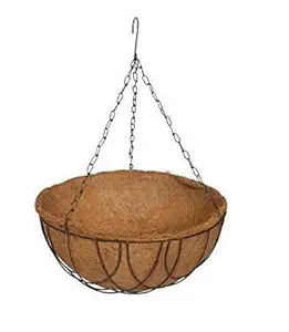 Coir Hanging Round Bigger Size Basket 14 INCH 1 Piece - Coco Gardening POTS with Stand - Flower PotS Hanger Garden Decoration Indoor Outdoor Water Hanging Baskets [Outter Dia - 35 cm, Height - 17 cm]