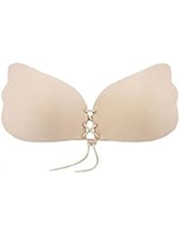 Women's Silicone Gel Invisible Self-adhesive Stick on Push up Strapless Bra (341, Beige/Black, 12X5.6X8.2 cm) -2 Pieces