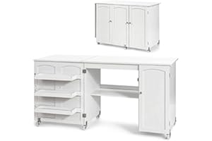 COSTWAY Bureau Pliable, Table de Couture Pliable pour Machine à Coudre, 3 Etagères pour Bobines, roulettes Universelles Verrouillables, pour Salon, Bureau, Studio, 50 x 158 x 75 cm, Blanc