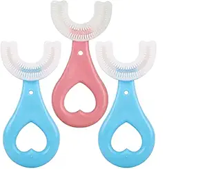 SHLOKA DECOR U Shaped Toothbrush for Kids Manual Whitening Toothbrush Silicone Brush Head for Kids Children Infant Toothbrush For 2-6 Years Mouth-Cleaning (PINK + BLUE (2))