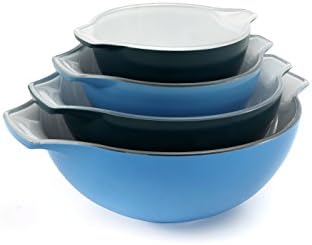 Creo SmartGlass Cookware, 4-Cookware, Piece Nesting Bowl Set, Oven Safe and for Serving, Mediterranean Blue