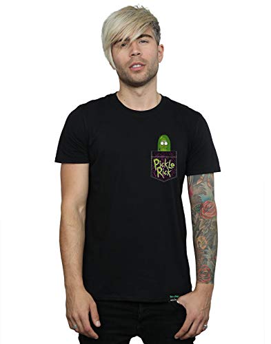 Absolute Cult Rick and Morty Homme Pickle Rick Faux Pocket T-Shirt Noir Medium