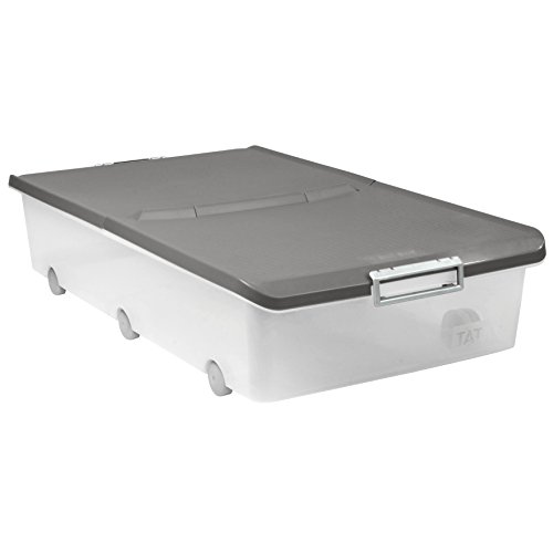 Tatay 1151122 Caja de Almacenamiento Multiusos bajo Cama Ruedas 63 l de Capacidad plástico Polipropileno Libre de bpa Transparente con Tapa, Gris, 45 x 78 x 18 cm