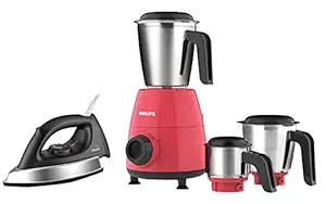 Philips GC181 Heavy Weight 1000-Watt Dry Iron & HL7505/02 500W Mixer Grinder, Red