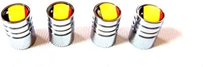 4x Schrader Valve Cap Chrome Valve with B Belgium Belgium Flag Logo Valve for all Vehicles Cars, Trucks, Bus Models Set of 4