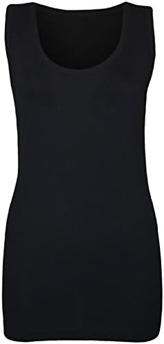 NEW WOMENS LADIES SLEEVELESS RIB PLUS SIZE CAMI VEST LONG STRETCH TEE TOP 16 24 (26/28, BLACK)