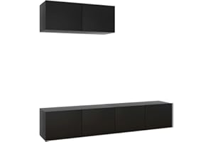 vidaXL Mueble de TV 3 Piezas Soporte Mobiliario Armario Aparador Estante Salón Sala de Estar Dormitorio Decoración de Madera Contrachapada Negro