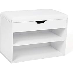 VASAGLE Étagère à Chaussures, Banc de Rangement, Meuble d'entrée, Capacité de 6 Paires de Chaussures, Blanc LHS20WT
