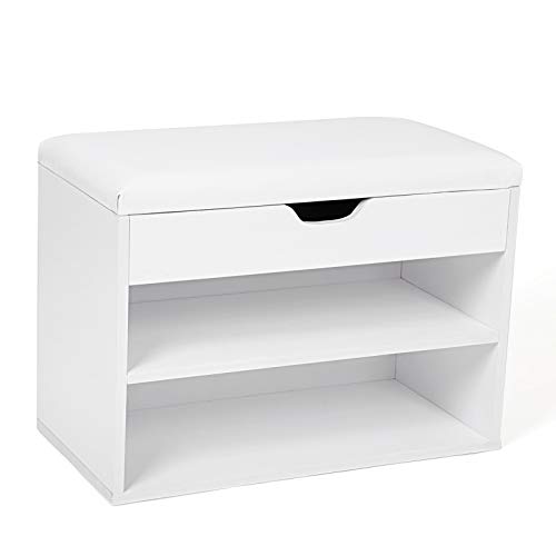 VASAGLE Étagère à Chaussures, Banc de Rangement, Meuble d'entrée, Capacité de 6 Paires de Chaussures, Blanc LHS20WT