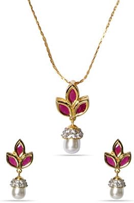 Sempre London "The Royal Designer Piece" High Quality AAA Swiss Austrian Zirconia 18k Gold Two Tone Plated Pink Marquise Glory Designer Pendant with Designer Earrings for Girls &amp; Women