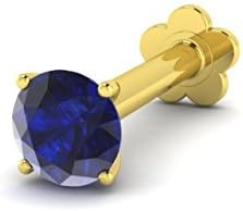Pretty Jewellery 3 MM Lab Created Blue Sapphire 18K Yellow Gold Nose Pin Lip Labret Stud Screw