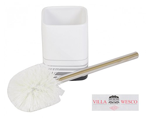 Villa Wesco Keramik Edelstahl Bad Set Seifenspender Klobürste Badgarnitur weiss - 6