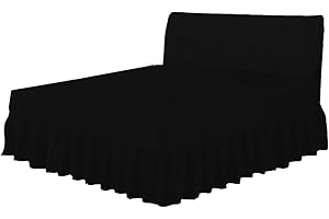 COTON MODE Black Double Valance Sheet - Easy Care Frilled Base Fitted Valance Sheet 137CM x 190CM - Poly Cotton Bed Skirt Valance Sheet