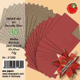 Bascetta Sterne Papier DUO 10 x 10cm rot/gold 30 Stck. 70 g/m²