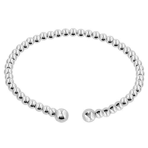 PAPOLY® bracelet ouvert et réglable en argent 925, semi-rigide avec détail de 54 boules de 3.5mm argent, design simple, élégant et confortable pour toutes l'occasion, coffret cadeau