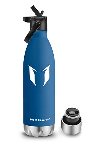 Super Sparrow Borraccia Termica - 750ml - Bottiglia Acciaio Inox Isolamento - Senza BPA - Bottiglie di Paglia -Coperchio di Paglia + Cappuccio Metallico