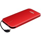 moxnice Power Bank 10000mAh Small Portable Charger with Built-in Micro USB Cable External Battery Charger Pack Fast Charger for iPhone Android Samsung Galaxy Huawei iPad Tablet (Red)